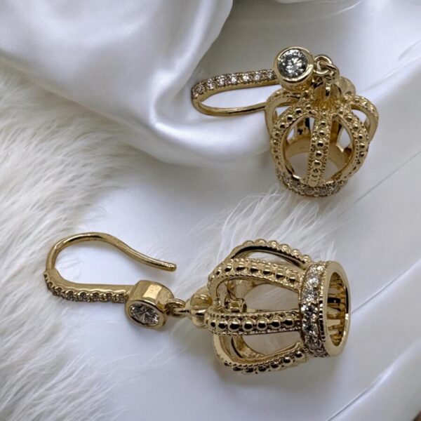 Gold Cage Crown Earrings - Image 4