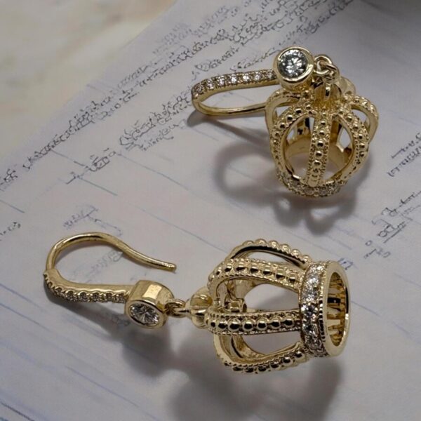 Gold Cage Crown Earrings - Image 5