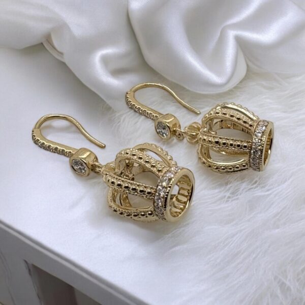 Gold Cage Crown Earrings - Image 2